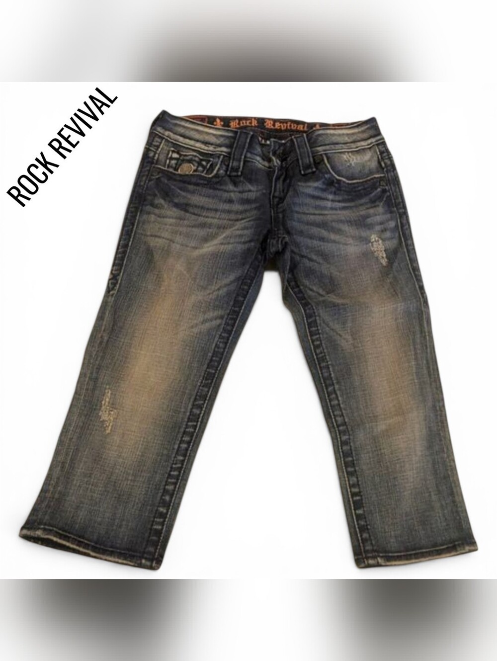 New ROCK REVIVAL Cropped Capri Jeans Dark Wash Flap Pockets Y2K Women's 26